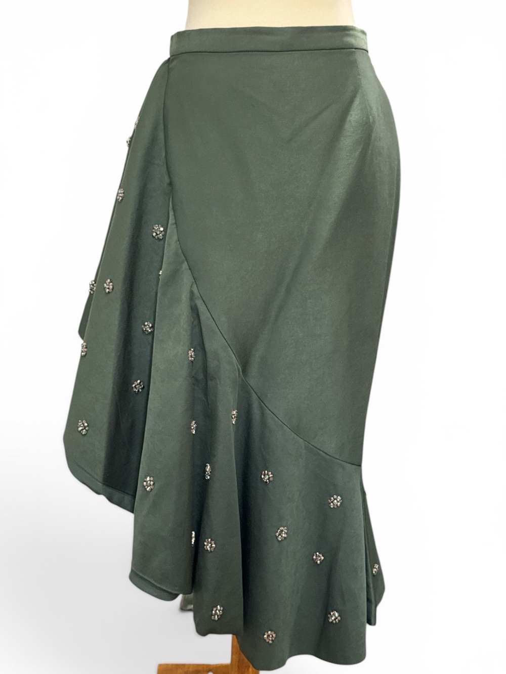 C/MEO Collective Dark Green Asymmetrical Embellished Midi Skirt #620